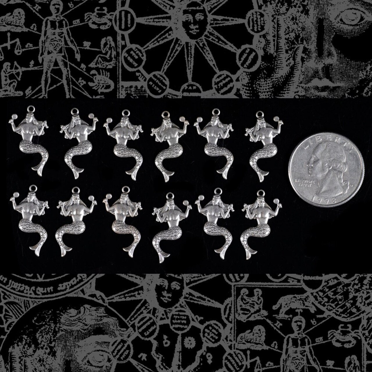Antiqued Silver Plated Brass Mermaid Charms - Set of Six Sets - S-C69